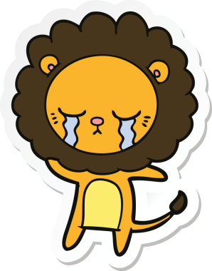 Bir insan tarafından çizilmiş ağlayan çizgi film aslanının çıkartması.