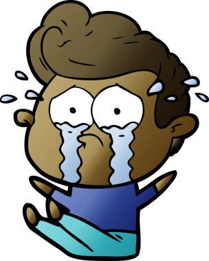 Çizgi filmdeki ağlayan adam bir insan tarafından çizilmiş yerde oturuyordu.