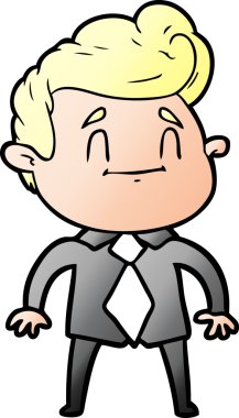 Bir insan tarafından çizilmiş ofis elbiseli mutlu çizgi film adamı.