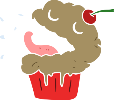 Bir insan tarafından çizilmiş düz renkli çizgi film keki.