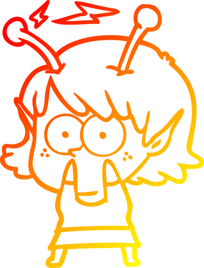 Bir insan tarafından çizilmiş bir uzaylı kız çizgi çizimi.