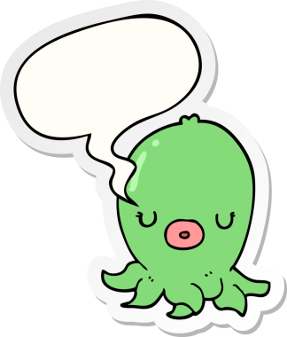 Bir insan tarafından çizilmiş konuşma balonu çıkartmalı ahtapot çizgi filmi.