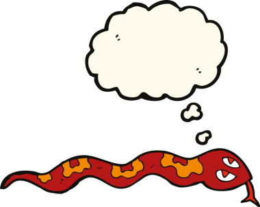 Bir insan tarafından çizilmiş düşünce balonlu tıslayan yılan.