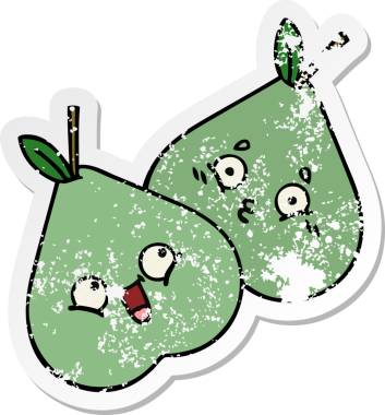 Bir insan tarafından çizilmiş yeşil armut karikatürünün sıkıntılı çıkartması.