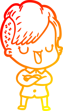 Hipster saç kesimi bir insan tarafından çizilmiş güzel bir çizgi film kızı çizimi.