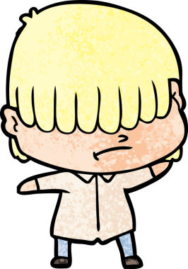 Bir insan tarafından çizilmiş dağınık saçlı çizgi film çocuğu.