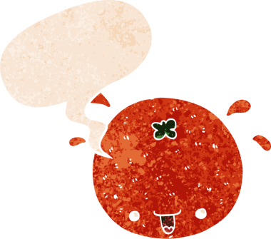 grunge 'da konuşma baloncuğu olan turuncu çizgi film bir insan tarafından çizilmiş.