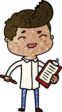 Bir insan tarafından çizilmiş, gülen bir satıcı.