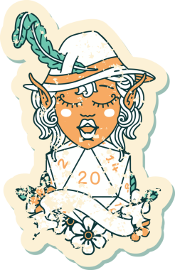 Retro Dövme Tarzı Elf Ozan Karakteri Bir insan tarafından çizilmiş doğal 20