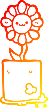 Bir insan tarafından çizilmiş sevimli bir karikatür çiçeğinin sıcak çizgi çizimi