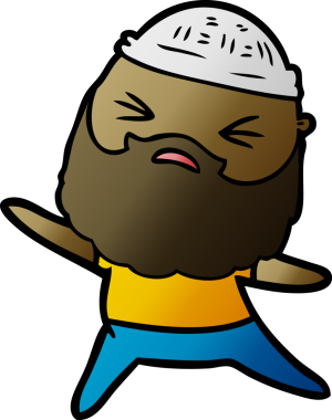 Bir insan tarafından çizilmiş sakallı bir çizgi film adamı.