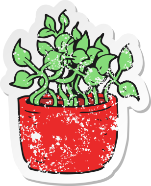 Bir insan tarafından çizilmiş karikatür evi bitkisinin gerilimli yapıştırması.