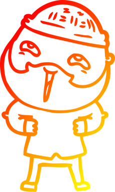 Bir insan tarafından çizilmiş mutlu sakallı bir adamın çizgi çizimi.