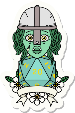 Bir insan tarafından çizilmiş 20 zarlı yarım ork savaşçısının çıkartması.