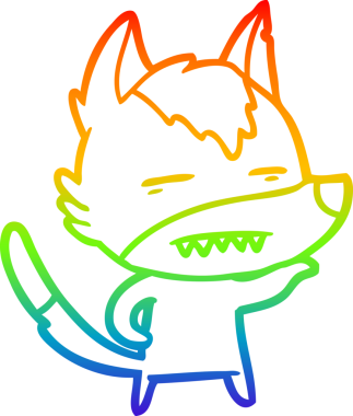 Gökkuşağı gradyan çizgi çizimi bir insan tarafından çizilmiş dişleri gösteren bir kurt çizgi