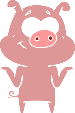 Bir insan tarafından çizilmiş mutlu düz renkli çizgi film domuzu