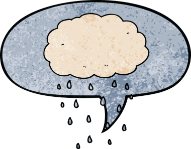 bir insan tarafından çizilmiş eski dokuda konuşma baloncuğu olan karikatür yağmur bulutu