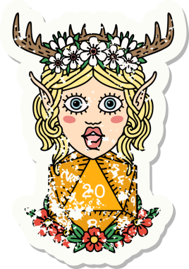 Bir insan tarafından çizilmiş bir Elf Druid karakterinin grunge çıkartması.