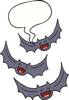 Bir insan tarafından çizilmiş konuşma balonlu vampir yarasalar.
