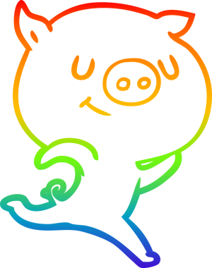 Gökkuşağı gradyan çizimi mutlu çizgi film çizimi bir insan tarafından çizilen domuz