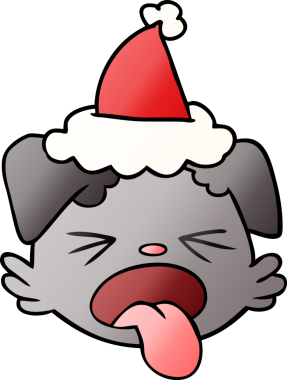 Bir insan tarafından çizilmiş Noel Baba şapkası giymiş bir köpek suratının gradyan çizimi.