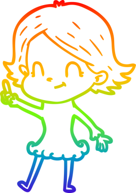 Gökkuşağı gradyan çizimi. Bir insan tarafından çizilmiş karikatür dostu bir kız.