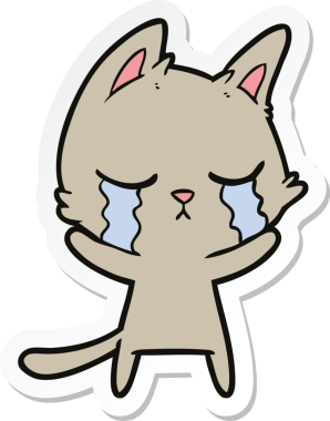 Bir insan tarafından çizilmiş ağlayan çizgi film kedisinin çıkartması.