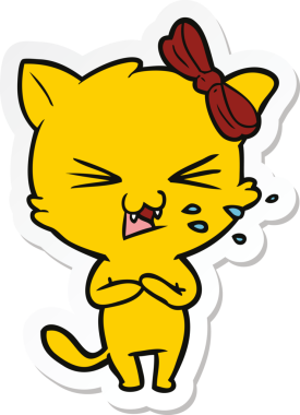 Bir insan tarafından çizilmiş çizgi film kedisinin çıkartması.