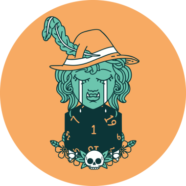 Ağlayan Ozan Ork karakteri ikonu. Bir insan tarafından çizilmiş doğal bir D20 rulosu.