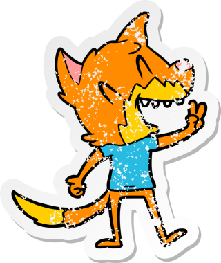 Bir insan tarafından çizilmiş gülen tilki çizgi filminin sıkıntılı çıkartması.