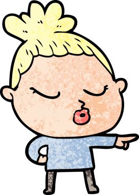 Bir insan tarafından çizilmiş sakin bir kadın çizgi filmi.