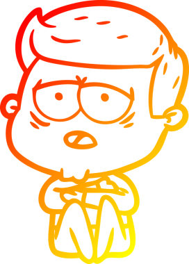 Bir insan tarafından çizilmiş, yorgun bir adamın çizgi çizimi.