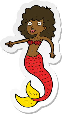 Bir insan tarafından çizilmiş karikatür deniz kızı çıkartması.