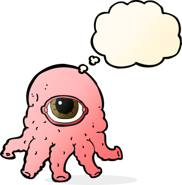 Bir insan tarafından çizilmiş düşünce baloncuklu uzaylı kafası.