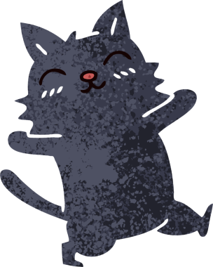 Bir insan tarafından çizilmiş eski çizim tarzı tuhaf çizgi film kedisi