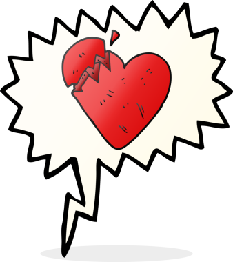 Bir insan tarafından çizilen serbest konuşma balonu karikatürü kırık kalp