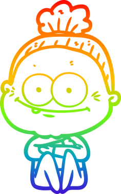 Gökkuşağı gradyan çizgi çizimi Bir insan tarafından çizilmiş mutlu yaşlı kadın