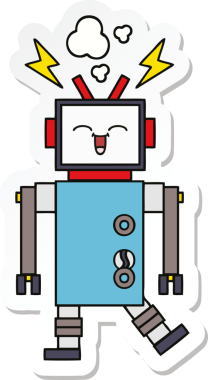 Bir insan tarafından çizilmiş şirin çizgi film robotunun çıkartması.