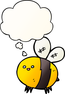 Bir insan tarafından çizilmiş yumuşak eğimli düşünce baloncuklu çizgi film arısı.