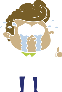 Bir insan tarafından çizilmiş düz renkli çizgi film ağlayan adam.