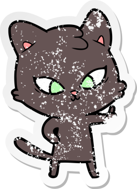 Bir insan tarafından çizilmiş şirin bir çizgi film kedisinin sıkıntılı çıkartması.