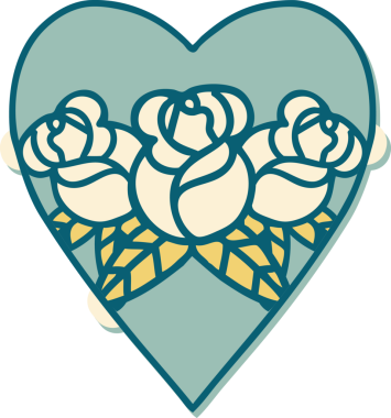 Geleneksel kalp stili dövme çıkartması ve bir insan tarafından çizilmiş çiçekler.