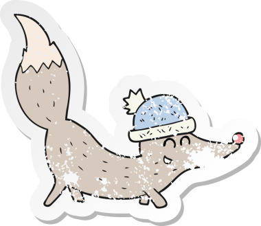 Bir insan tarafından çizilmiş küçük bir kurdun gerilmiş çıkartması.