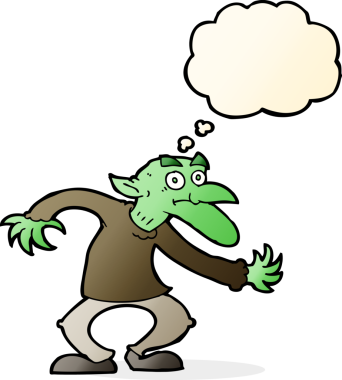 Bir insan tarafından çizilmiş düşünce baloncuklu çizgi film cini.