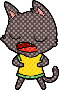 Bir insan tarafından çizilmiş konuşan kedi çizgi filmi.