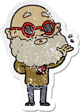 Bir insan tarafından çizilmiş sakallı ve güneş gözlüklü karikatür çıkartması.