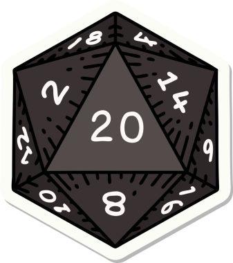 Bir insan tarafından çizilmiş doğal 20 D20 zar etiketi.