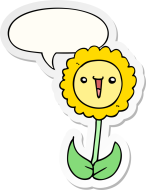 Bir insan tarafından çizilmiş baloncuk çıkartmalı karikatür çiçeği.