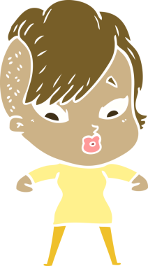 Düz renkli çizgi film bir insan tarafından çizilmiş kızı şaşırttı.