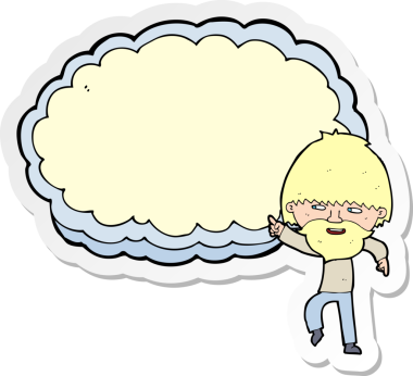 Bir insan tarafından çizilmiş metin bulutu alanını gösteren bir karikatür adamın çıkartması.